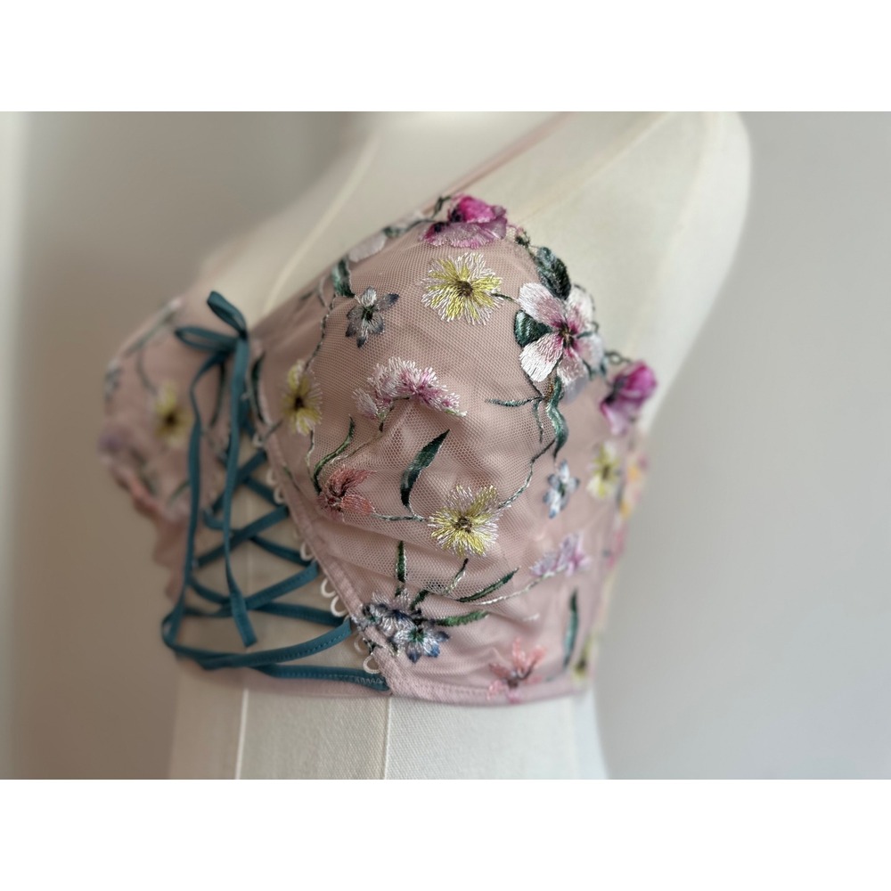 Victoria's Secret Dream Angels Floral Embroidered Corset Top Pink Lace Up Small
